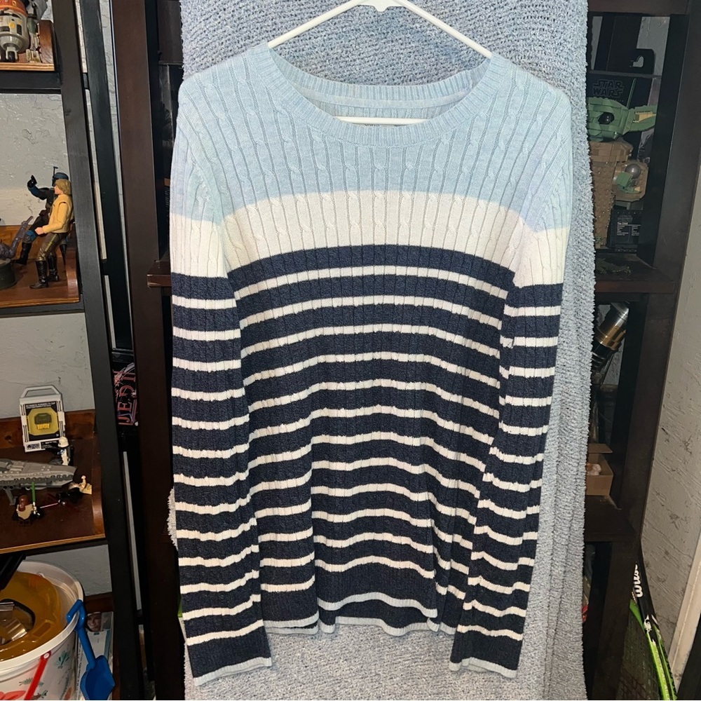 Navy/White Croft & Barrow Striped Crewneck Sweater